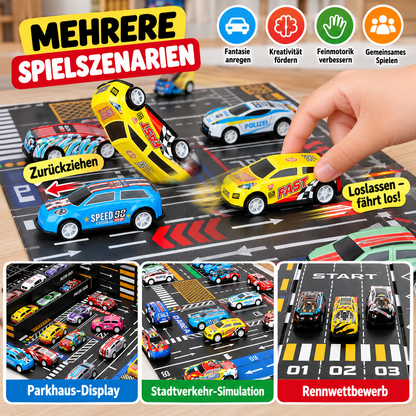 48-teiliges Mini-Druckguss-Rückziehauto-Set mit Aufbewahrungsbox