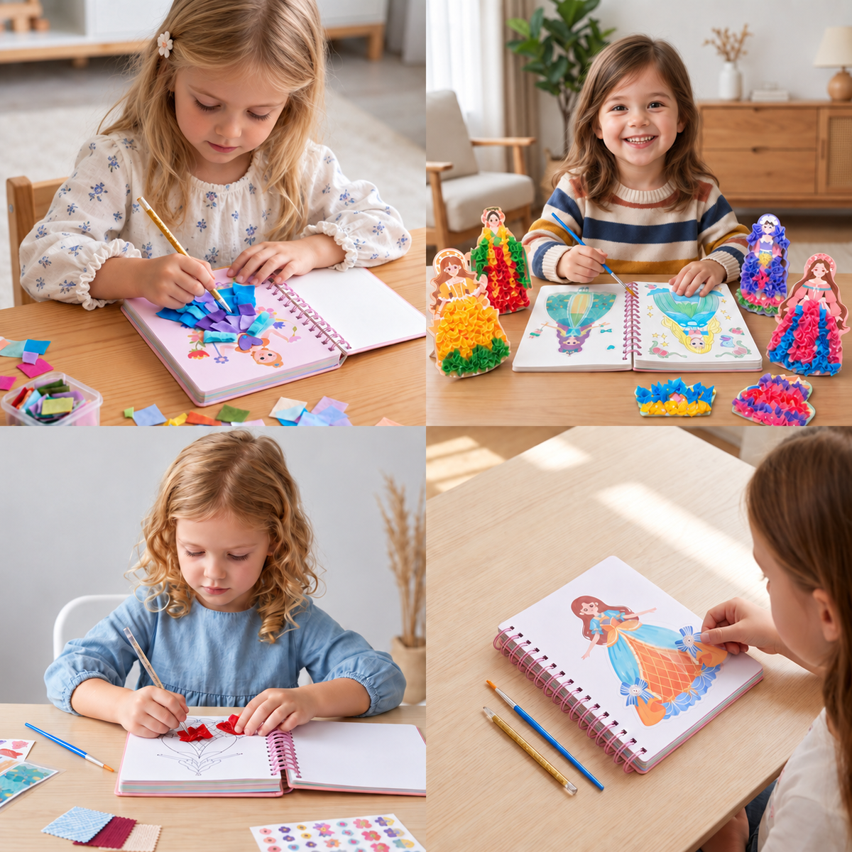 4-in-1 Feenprinzessin-Kunstset für Kinder mit Diamond Painting, Stecktechnik, Stickerei & Aquarell