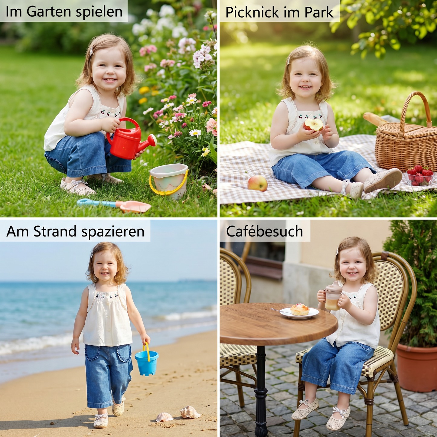 Sommerliches 2-teiliges Mädchen-Set – Ärmelloses Top mit Denim-Weitbein-Hose