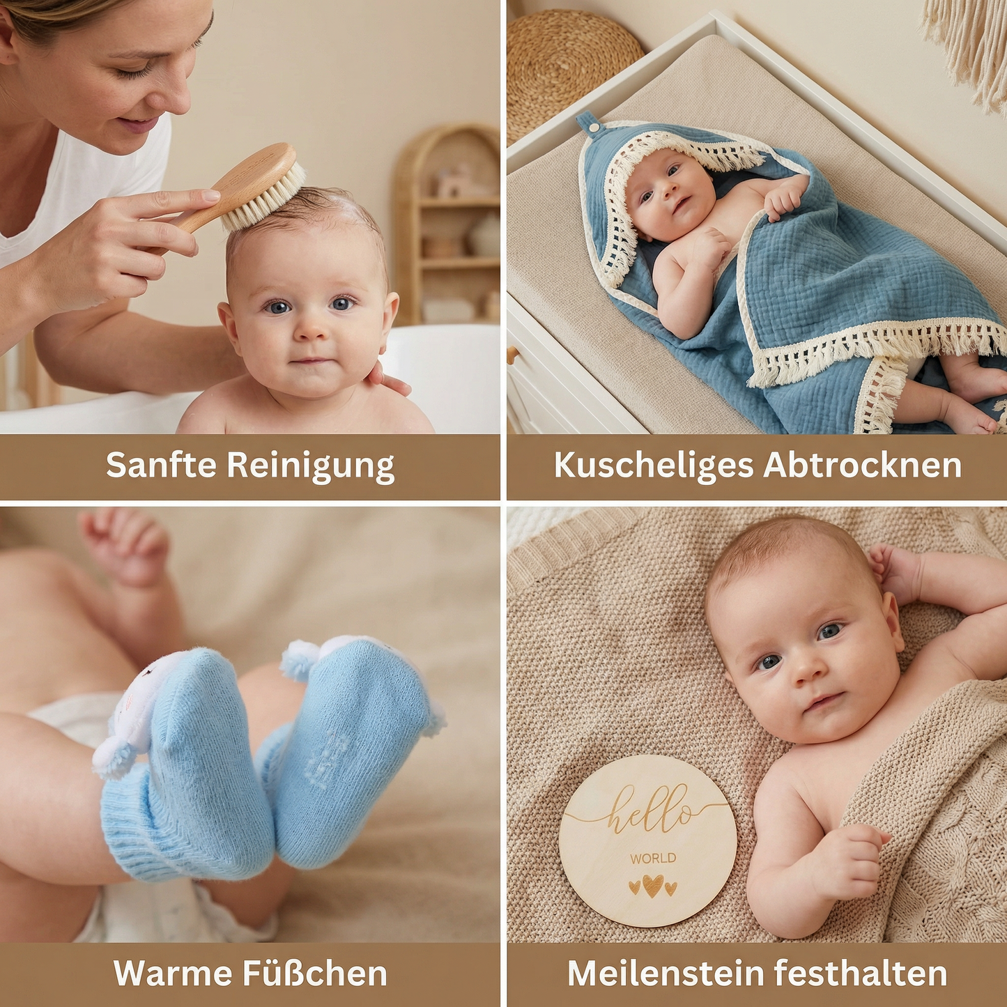 Baby Pflege Geschenkbox – Handtuch, Socken oder Haarband & Badebürste für Neugeborene