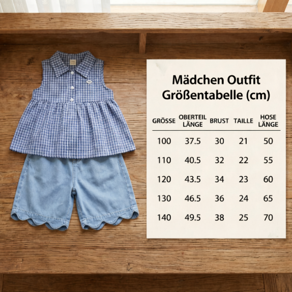 Frühlings- & Sommerliches 2-teiliges Mädchen-Set – Kariertes Top aus Baumwollmix mit vielseitiger Jeanshose