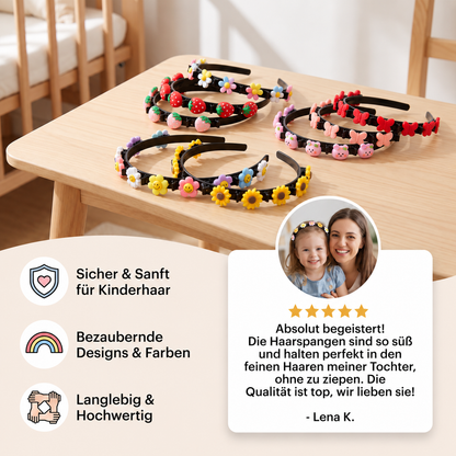 Niedliche Haarclips & Haarbänder für Mädchen mit Blumen-, Erdbeer- & Regenbogen-Anhängern