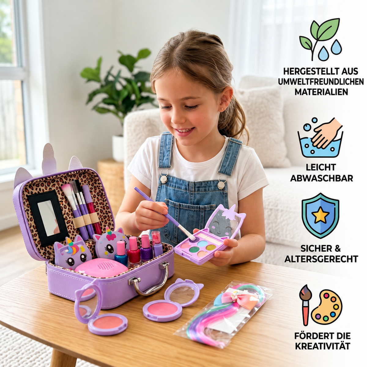 Umweltfreundliches & leicht abwaschbares Prinzessinnen-Make-up-Set für Kinder mit Kosmetiktasche