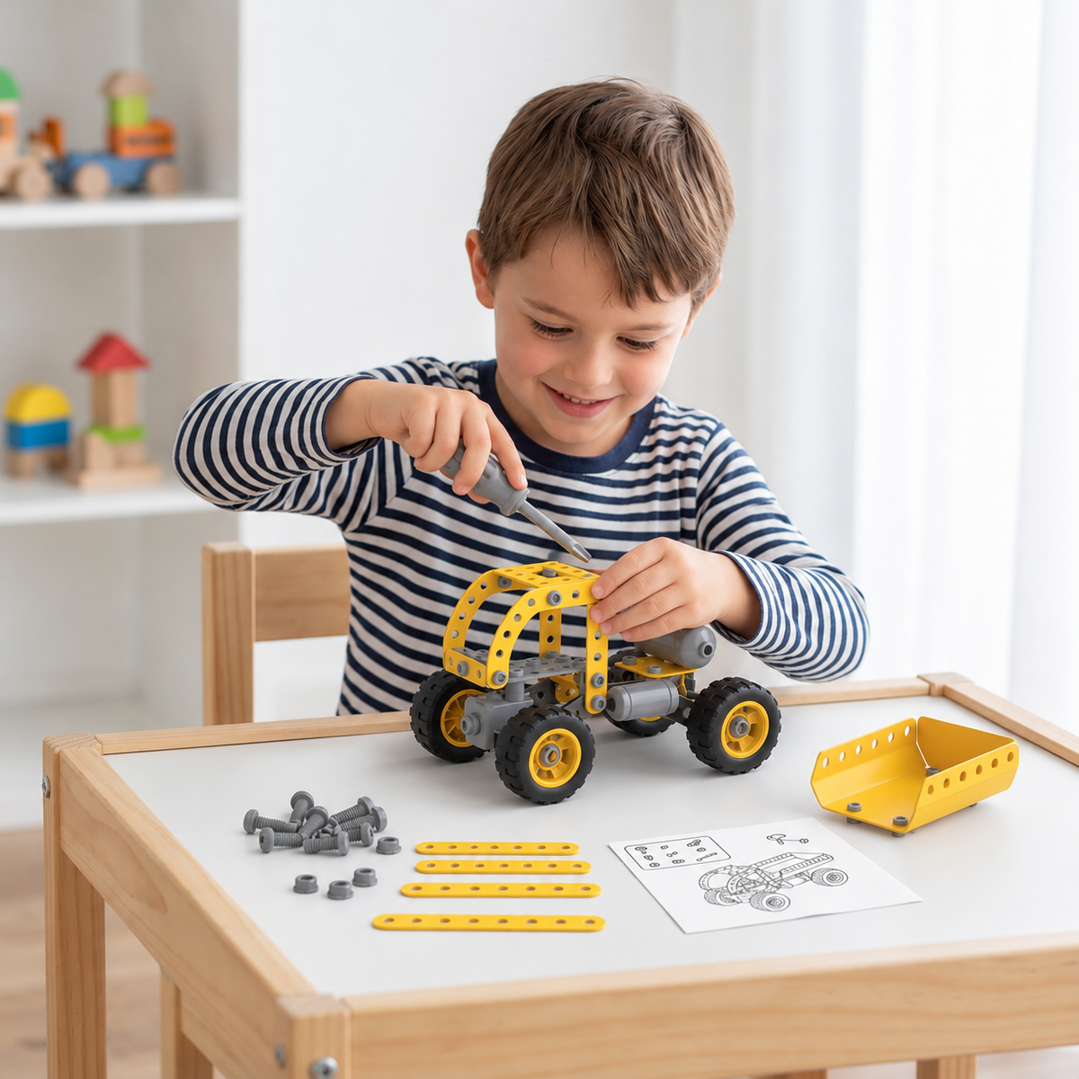 10-in-1 Kreatives elektrisches Baustellenfahrzeug-Bauset für Kinder