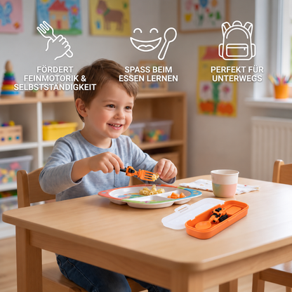 3-teiliges Kinder-Besteckset im Baufahrzeug-Design mit Löffel Gabel & Reiseetui