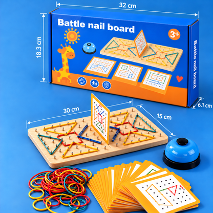 Montessori Holz-Geometrie-Duellspiel mit bunten Gummibändern