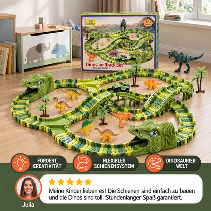215-teiliges Dinosaurier-Rennstrecken-Set mit motorisierten Autos, Brücke & Dinosaurierfiguren