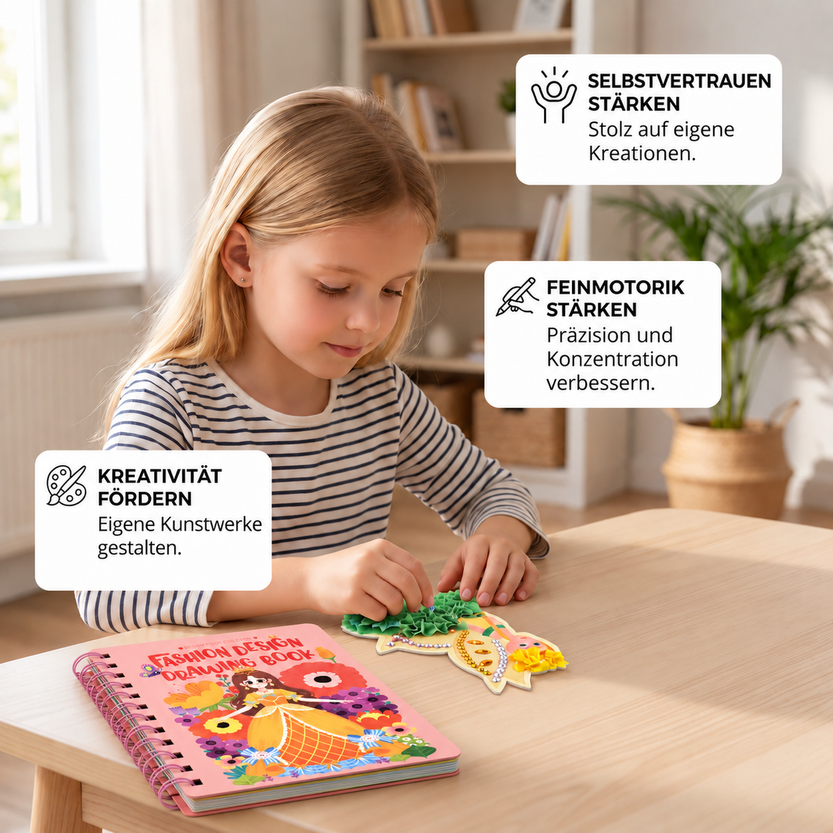 4-in-1 Feenprinzessin-Kunstset für Kinder mit Diamond Painting, Stecktechnik, Stickerei & Aquarell