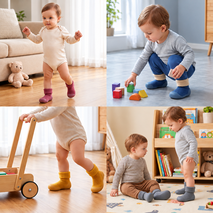 Warme Lauflern-Sockenschuhe für Babys mit weichen rutschfesten Sohlen
