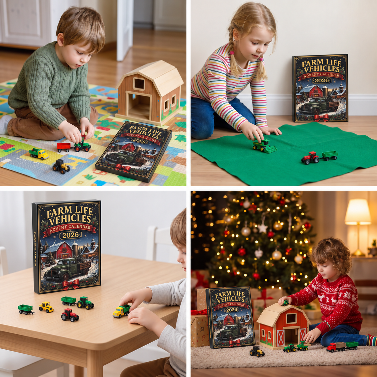 24-Tage-Weihnachts-Adventskalender mit Bauernhoffahrzeugen