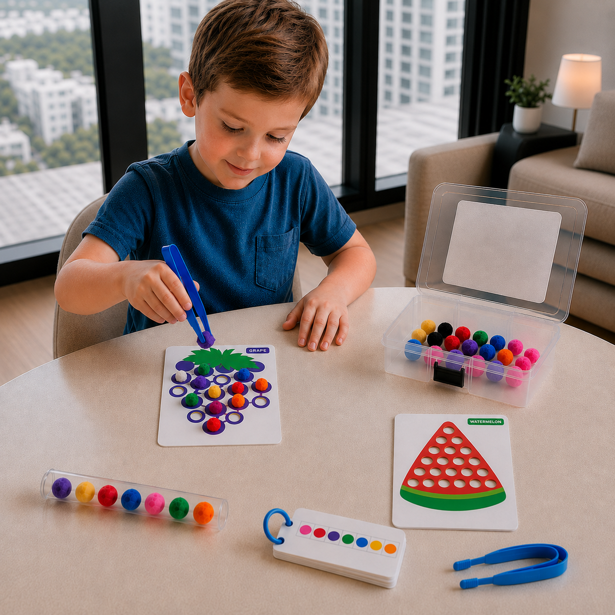 Montessori-Pompon-Lernspiel für Farben & Zahlen zur Förderung der Feinmotorik
