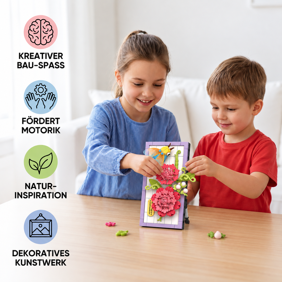 DIY-3D-Naturrahmen-Bausteinset – Blumen & Insekten