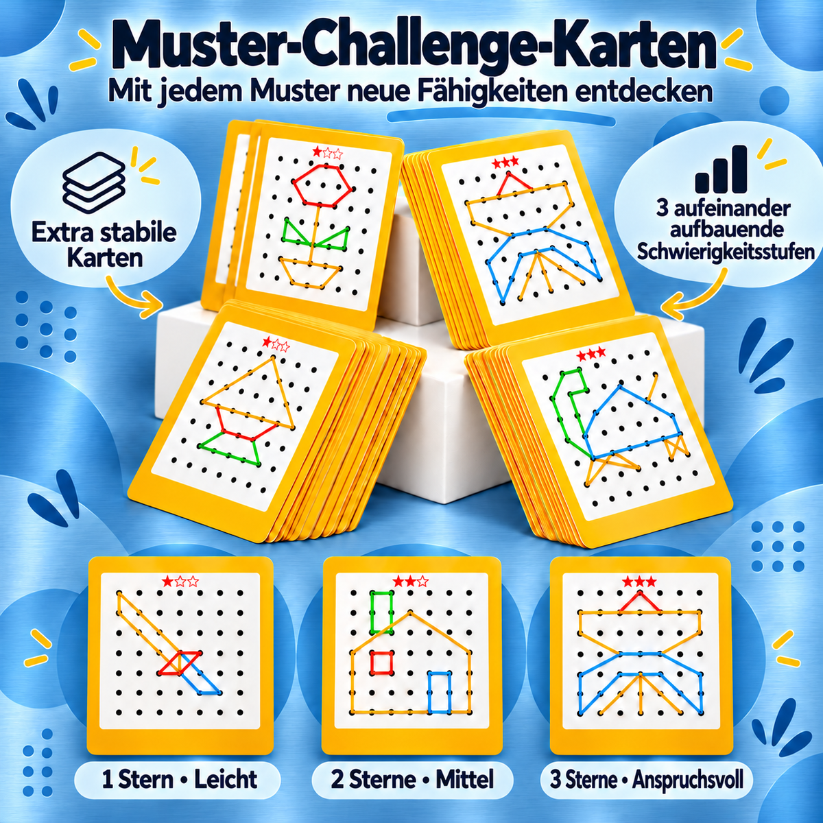 Montessori Holz-Geometrie-Duellspiel mit bunten Gummibändern