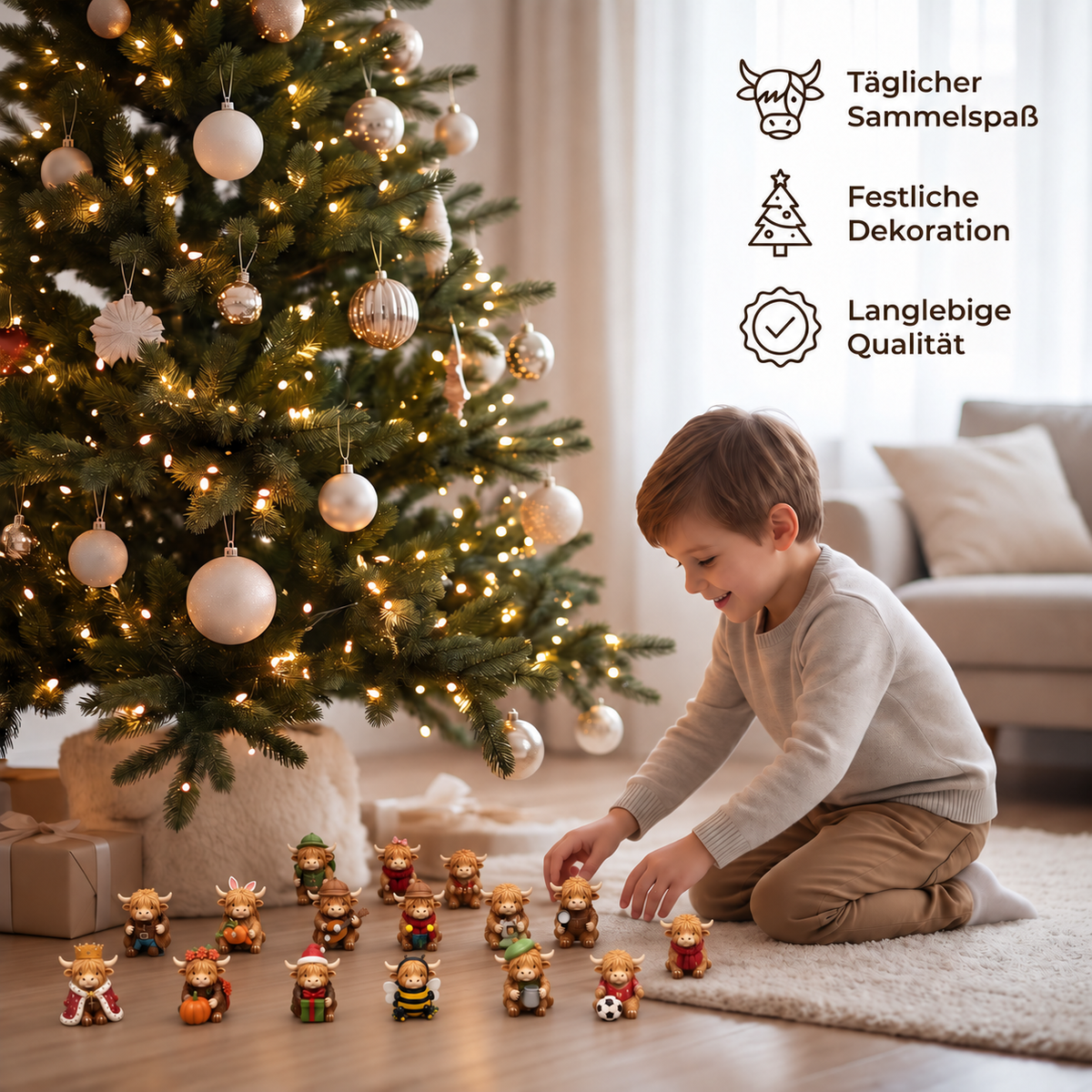 24-Tage-Adventskalender mit Highland-Rindern als sammelbare Mini-Figuren