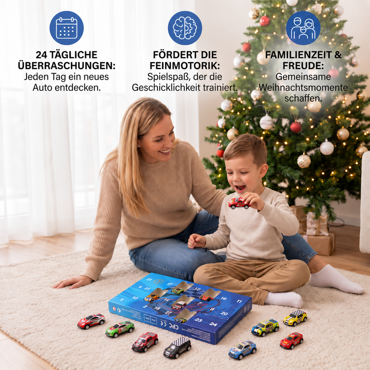 24-Tage-Rennauto-Adventskalender mit Überraschungs-Spielzeugautos