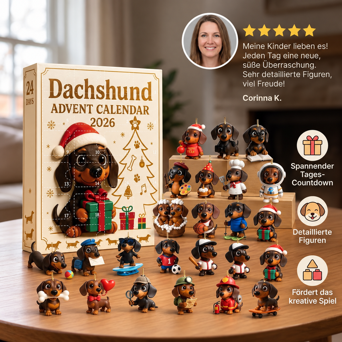 24-Tage Dackel-Adventskalender mit Überraschungsfiguren