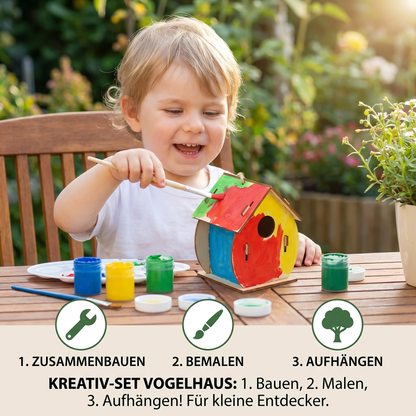 Buntes Vogelhaus Bastel- & Malset für Kinder