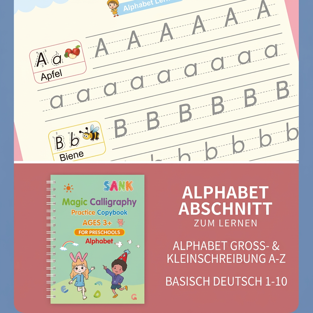 Magisches wiederverwendbares Schreibübungsheft-Set mit Rillen & verschwindender Tinte