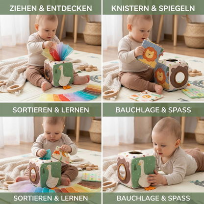 Montessori Baby Sensorik-Tücherbox – Weiches Knister- & Fühlspiel