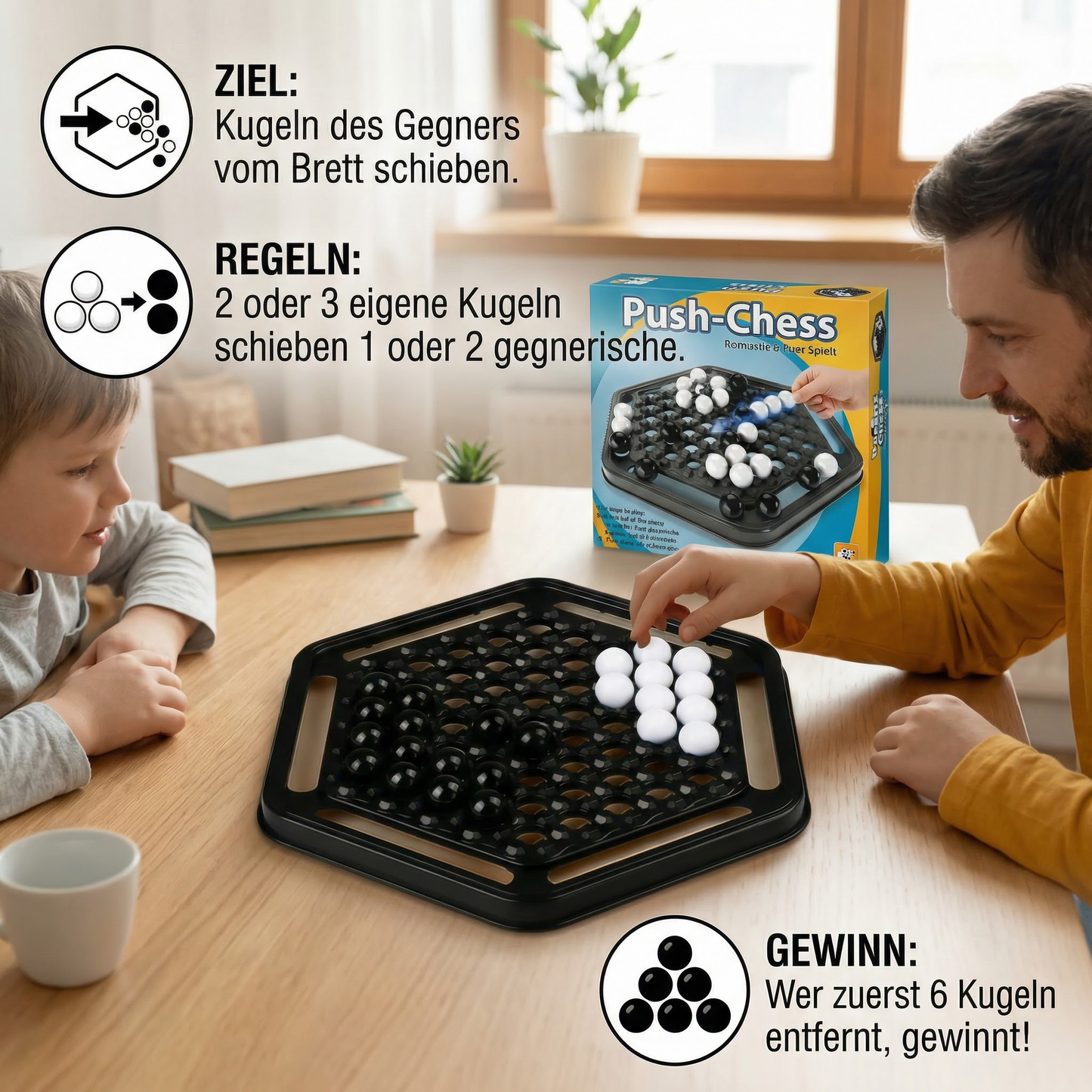 Push-Chess Familien Strategiespiel – Interaktives Logik- & Denkspiel für Kinder