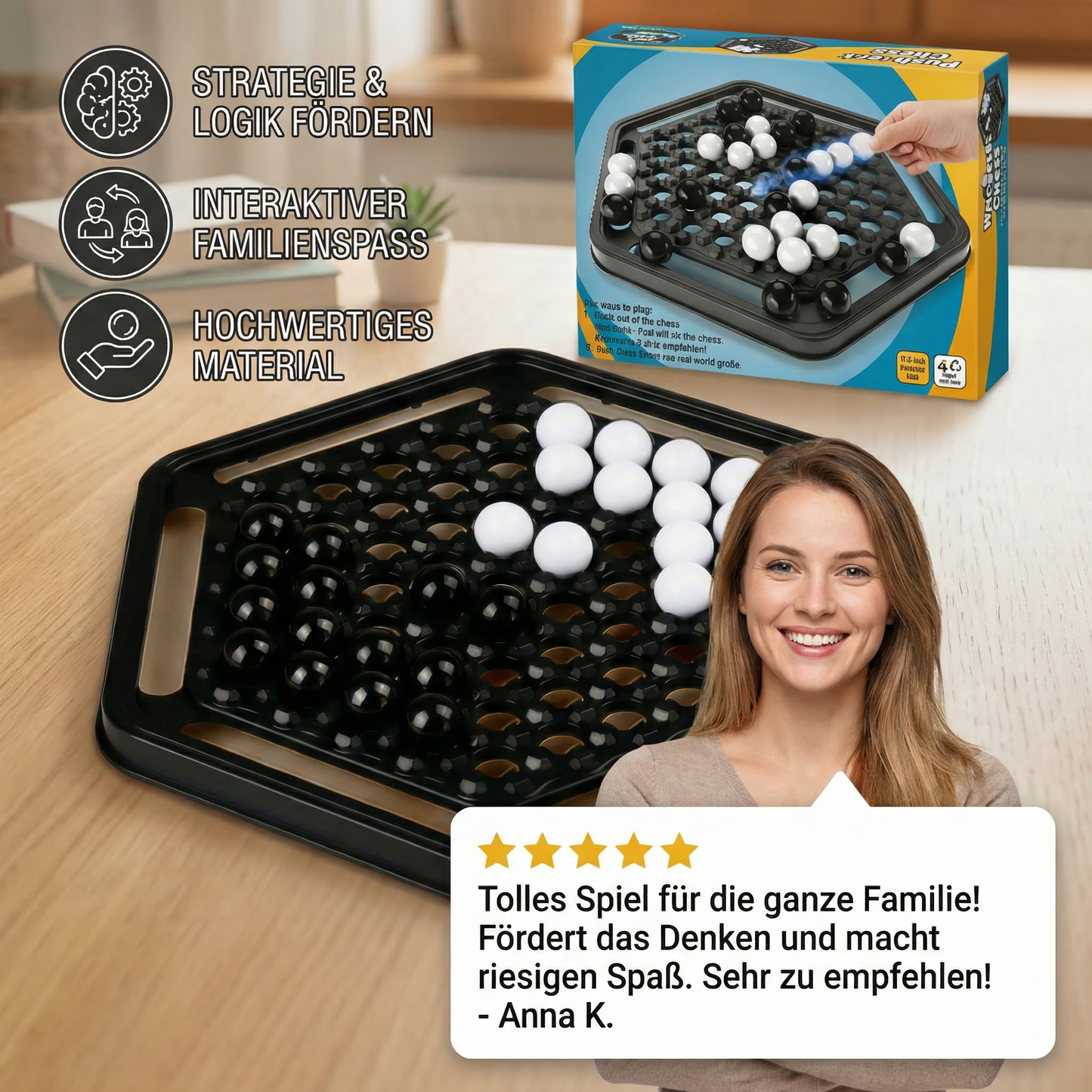 Push-Chess Familien Strategiespiel – Interaktives Logik- & Denkspiel für Kinder