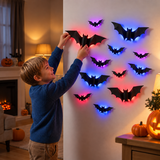 3D-LED-Halloween-Fledermaus-Wanddekoration mit Farbwechsel-Lichtern