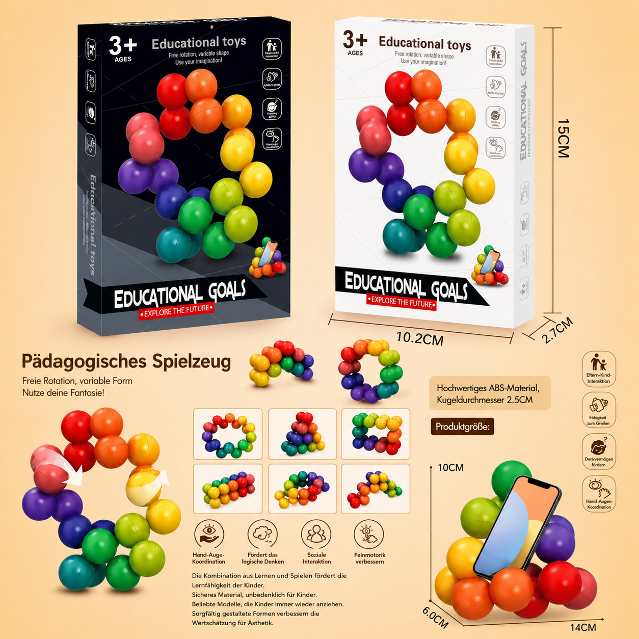 Buntes 3D-Ball-Bauset – Kreatives Konstruktions- & Feinmotorik-Lernspielzeug für Kinder