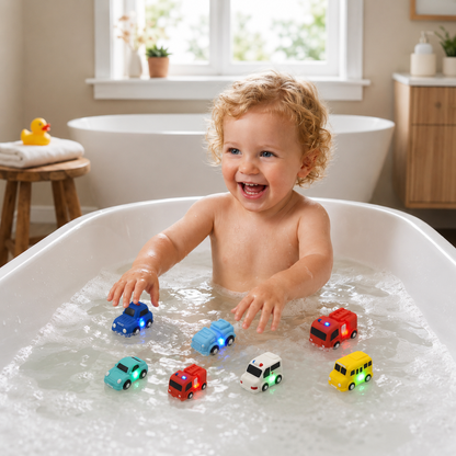 Leuchtendes Badewannen-Auto-Set – Wasseraktiviertes Badespielzeug für Babys