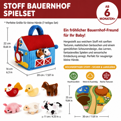 Plüsch-Spielset mit Bauernhoftieren – Interaktives Lernspielzeug mit tragbarem Spielhaus