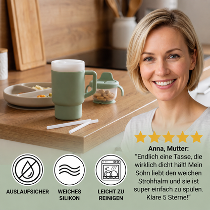 Auslaufsicherer Silikon-Trinkbecher mit Strohhalm für Kleinkinder