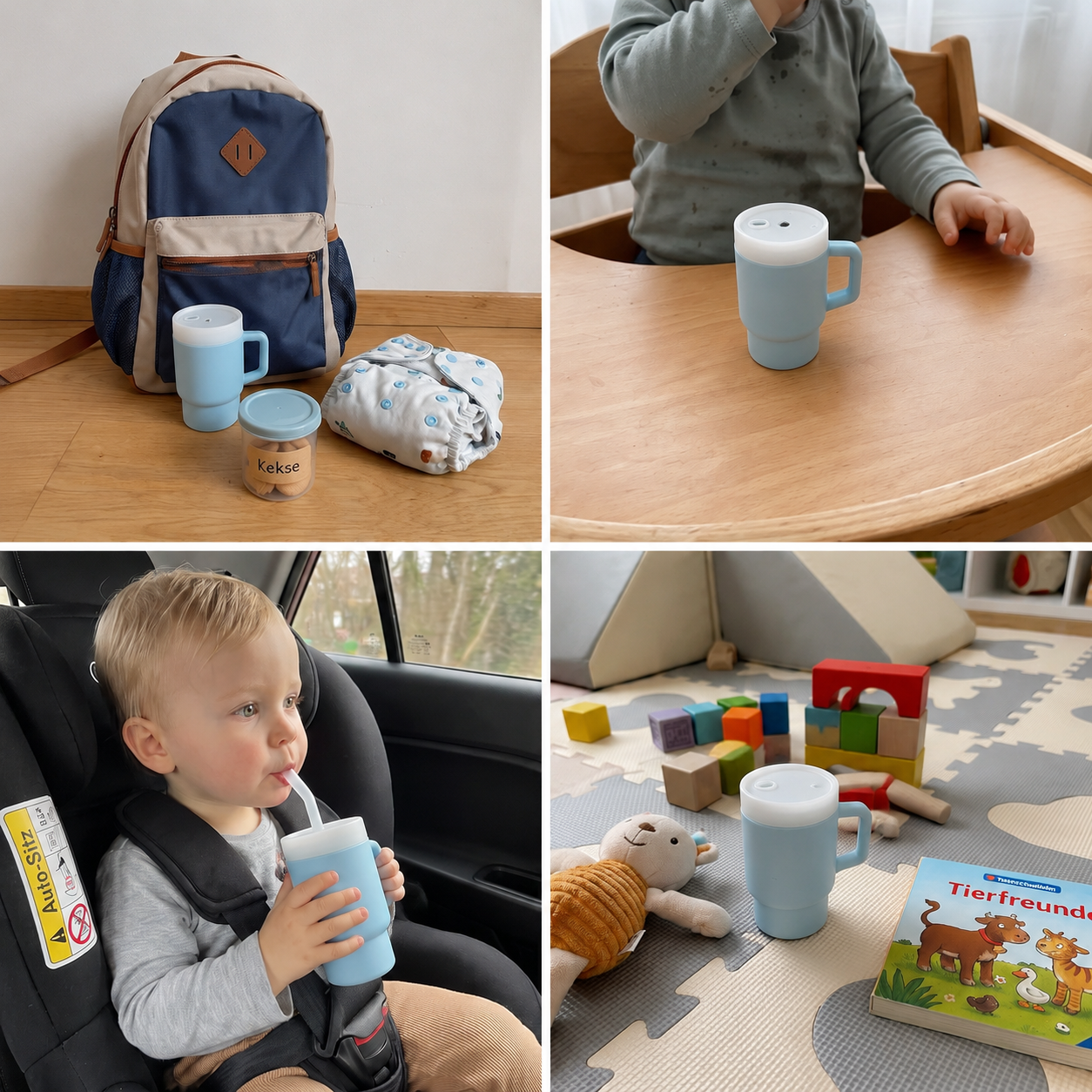 Auslaufsicherer Silikon-Trinkbecher mit Strohhalm für Kleinkinder