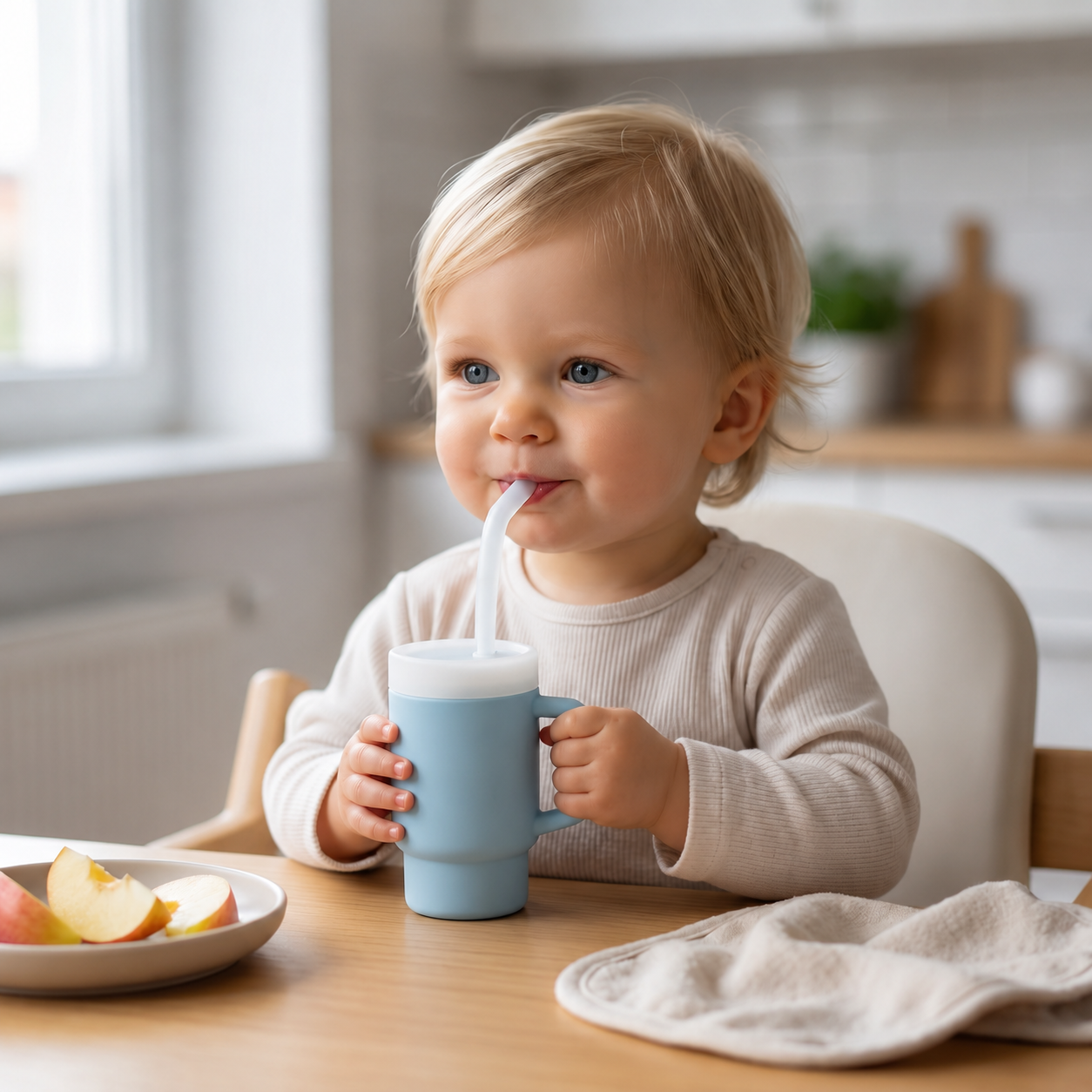 Auslaufsicherer Silikon-Trinkbecher mit Strohhalm für Kleinkinder
