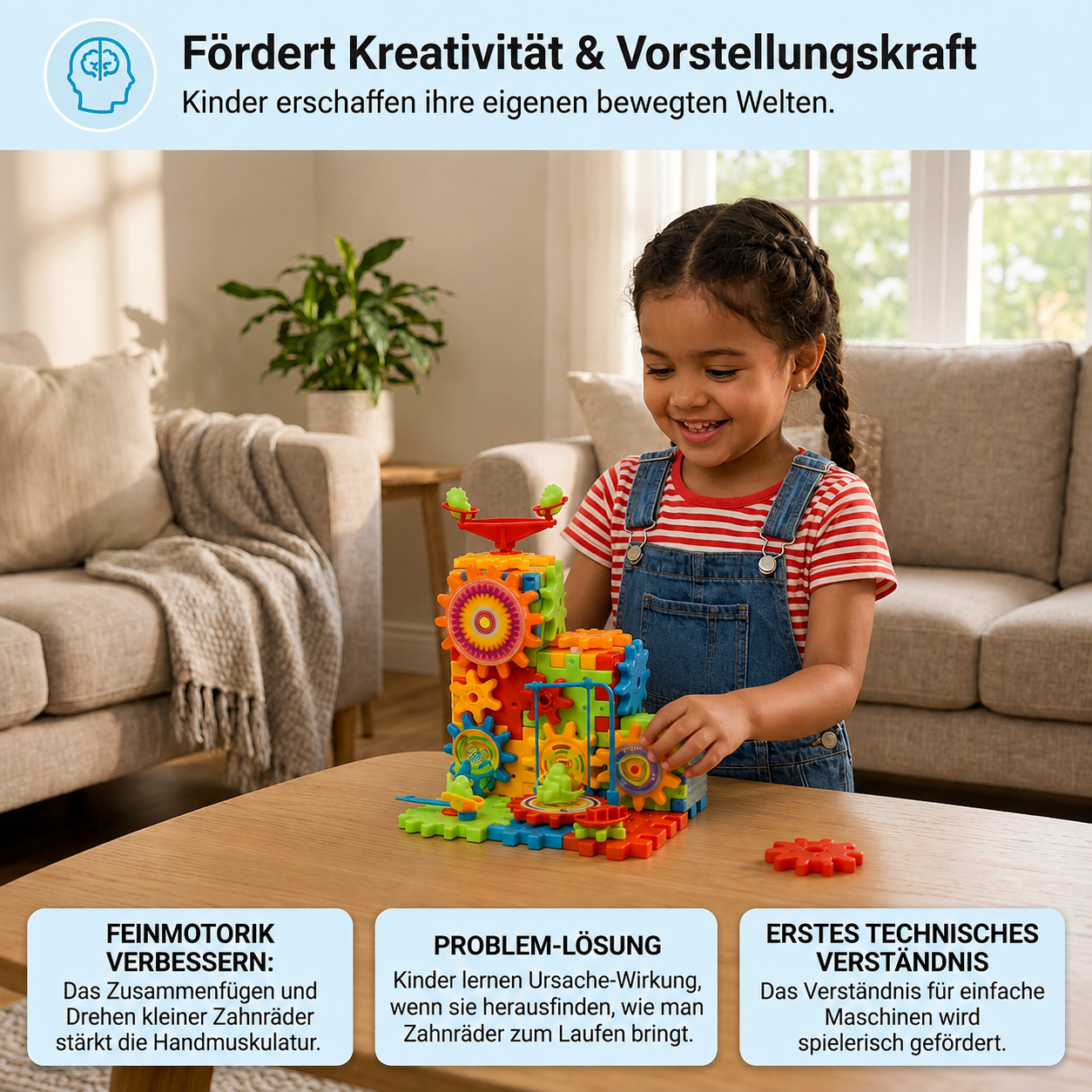 81-teiliges STEM-Zahnrad-Bauset – Ineinandergreifende Konstruktionsbausteine für Kinder