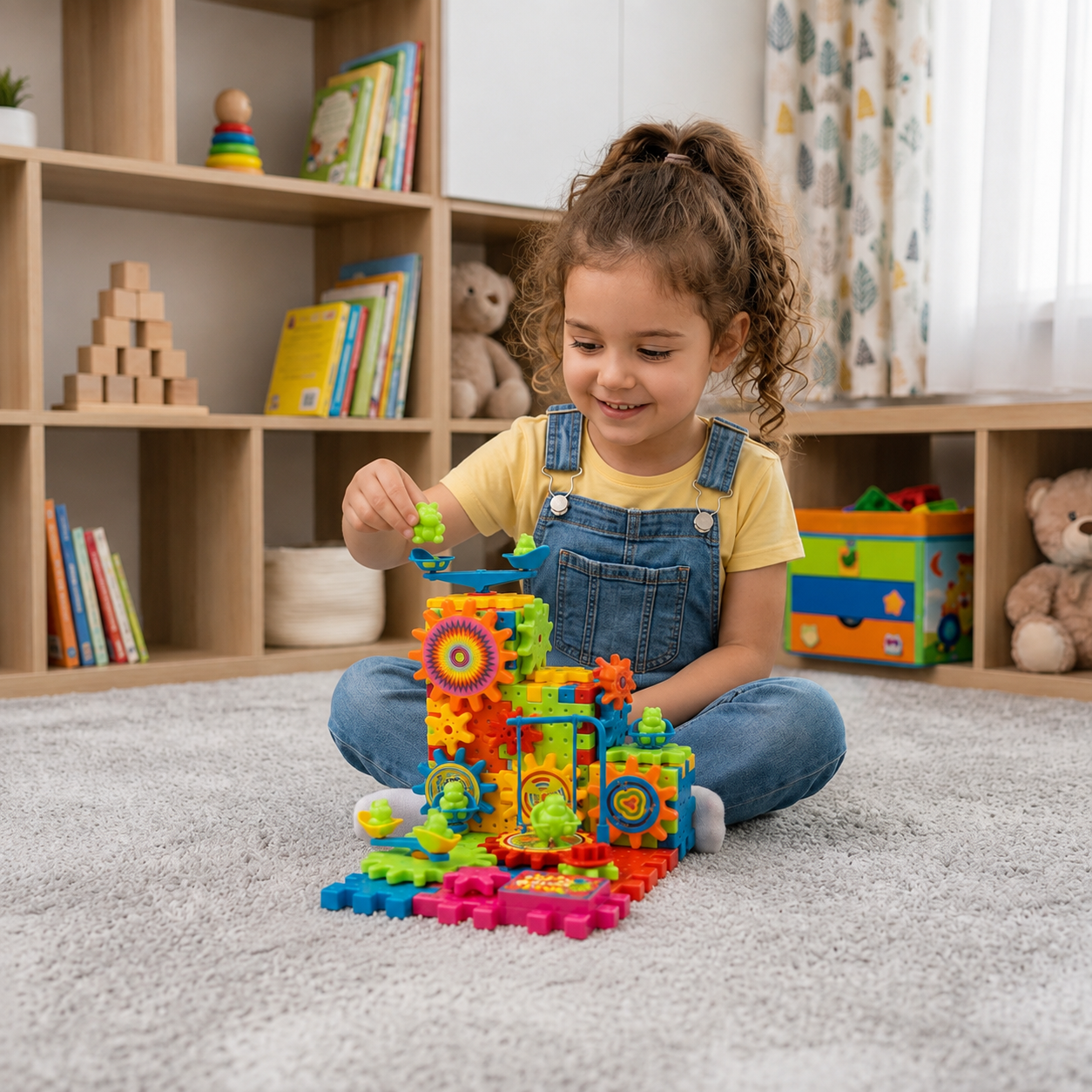 81-teiliges STEM-Zahnrad-Bauset – Ineinandergreifende Konstruktionsbausteine für Kinder