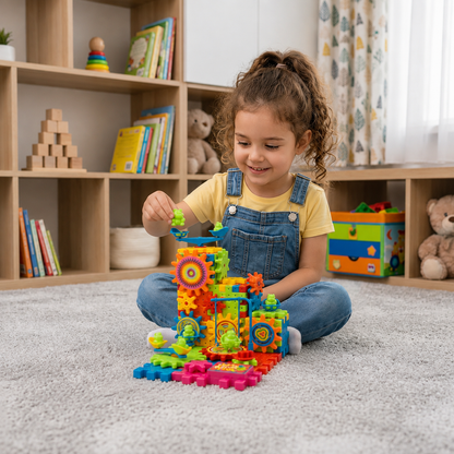 81-teiliges STEM-Zahnrad-Bauset – Ineinandergreifende Konstruktionsbausteine für Kinder