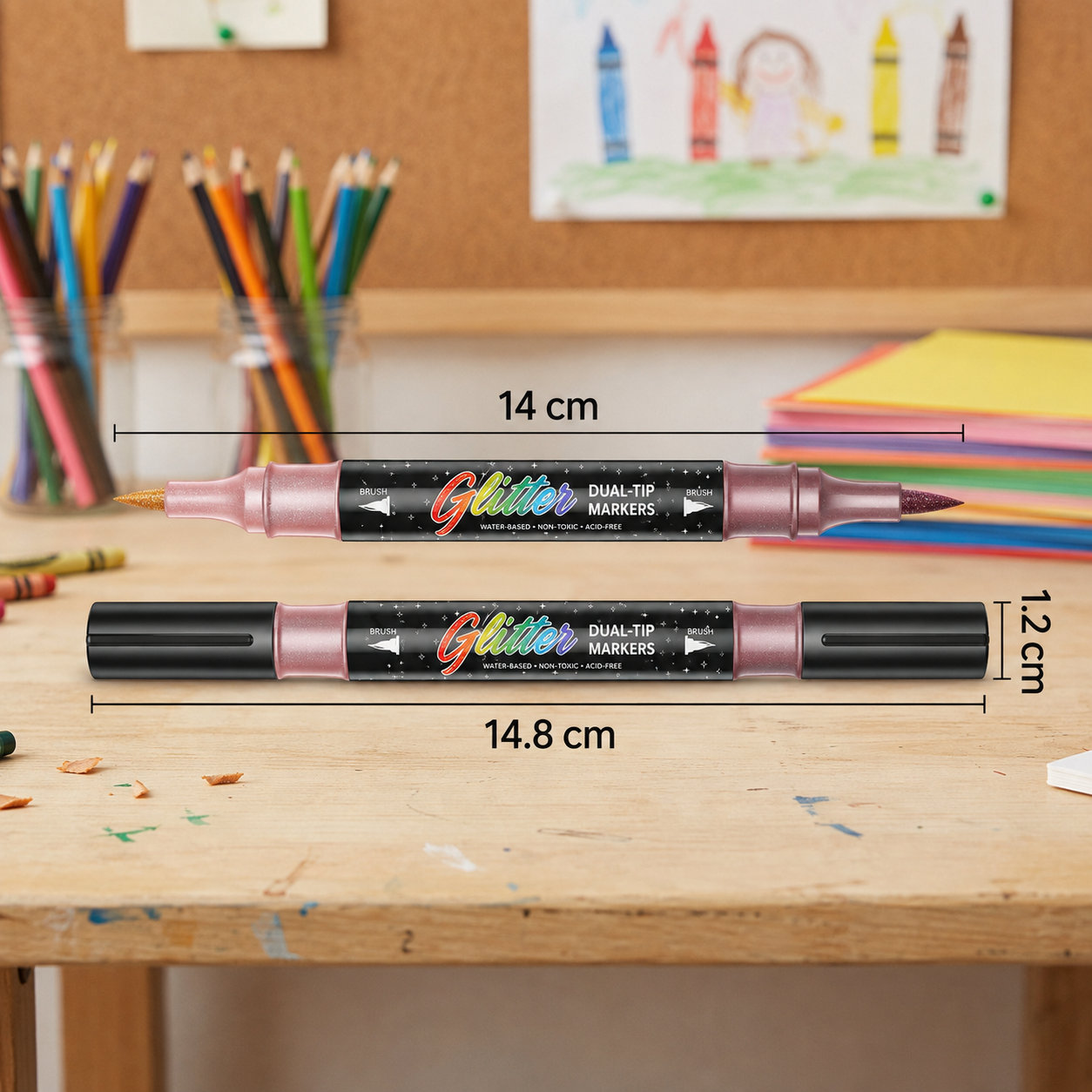 Glitzer-Pinselmarker-Set – Glitzernde Kunstmarker mit zwei Spitzen