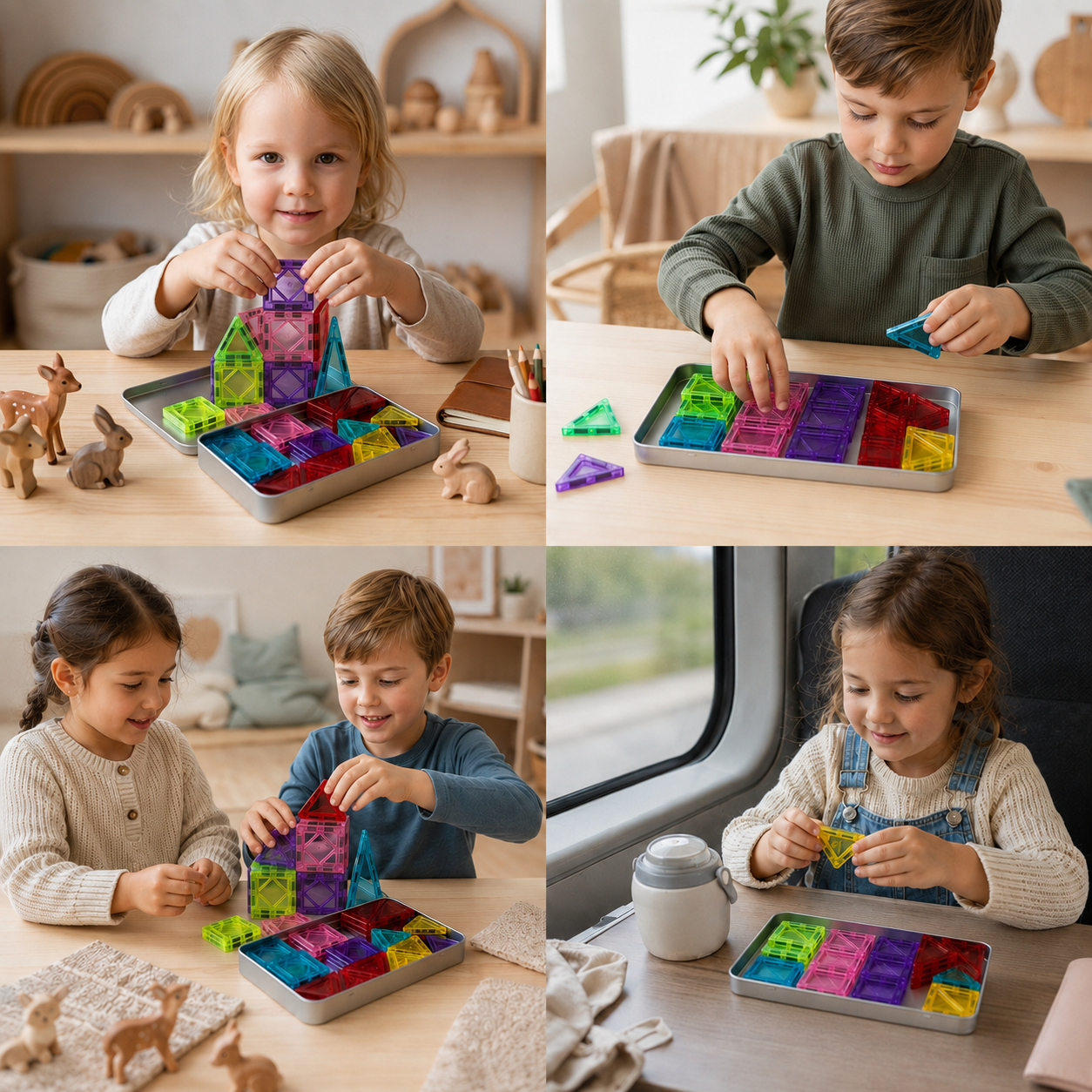 Kompakte Magnetplättchen – 40-teiliges Montessori-Reiseset