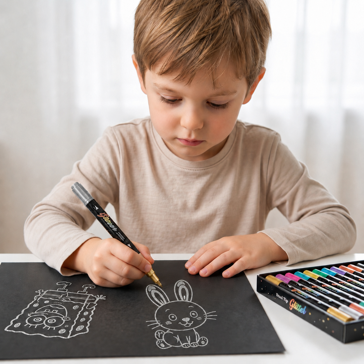 Glitzer-Pinselmarker-Set – Glitzernde Kunstmarker mit zwei Spitzen