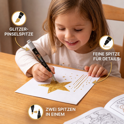 Glitzer-Pinselmarker-Set – Glitzernde Kunstmarker mit zwei Spitzen