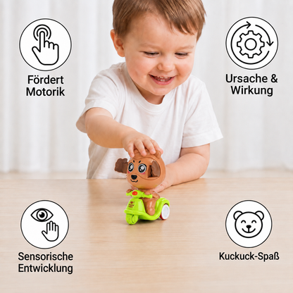 Drück- & Los-Tiermotorrad-Spielzeug – Süßes Versteckspiel-Fahrzeug