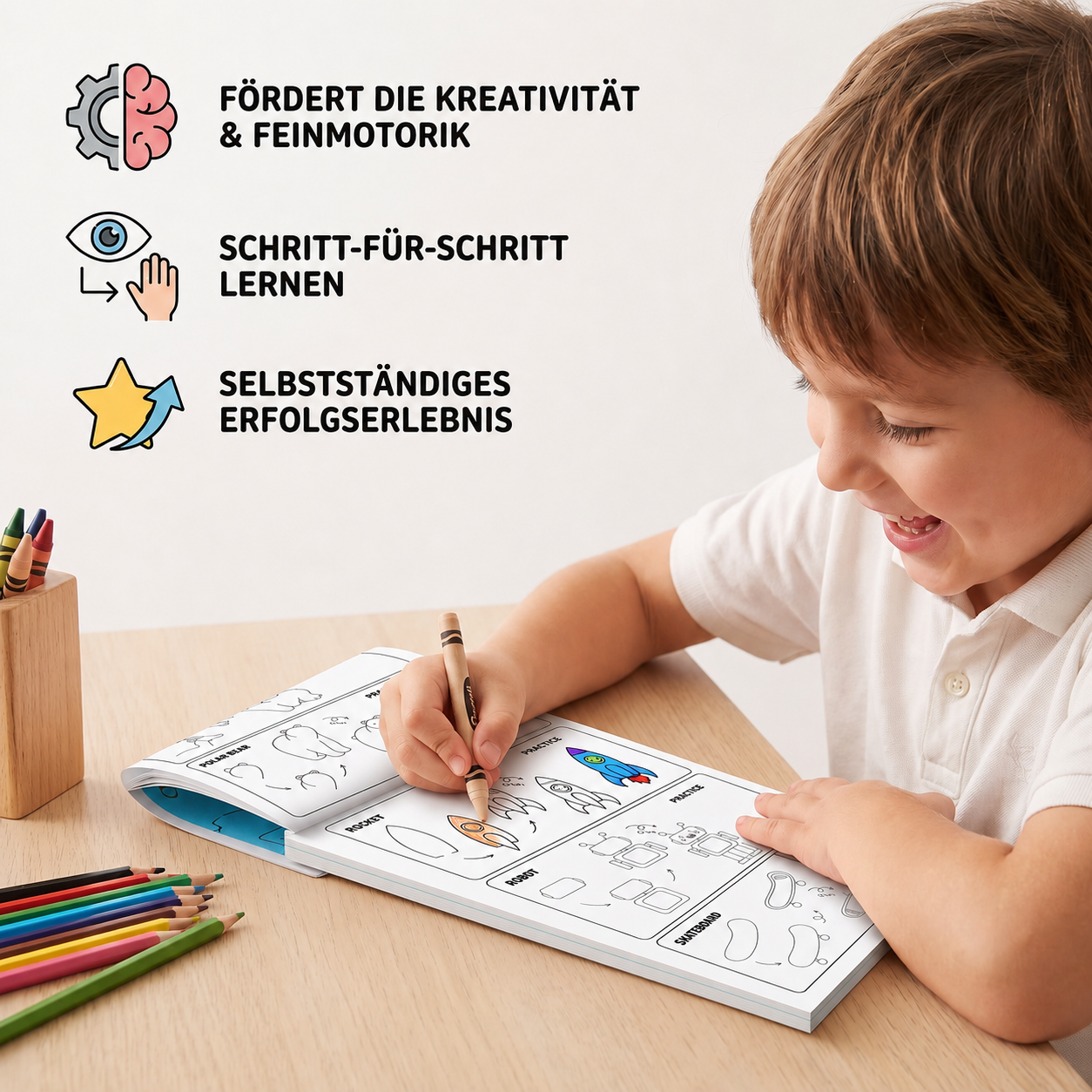 Montessori-Zeichenlernbuch – Schritt für Schritt zeichnen lernen und üben
