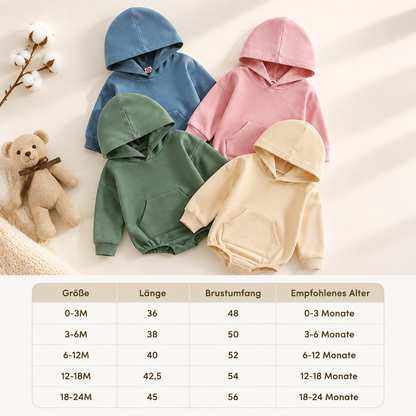 Baby-Strampler mit Kapuze – Weicher Langarm-Einteiler mit Fronttasche