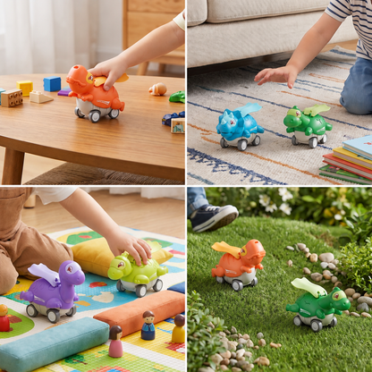 Press-&-Go-Dinoautos – Rollende Dinosaurier-Spielzeugautos für Kinder