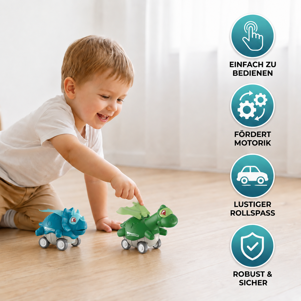 Press-&-Go-Dinoautos – Rollende Dinosaurier-Spielzeugautos für Kinder
