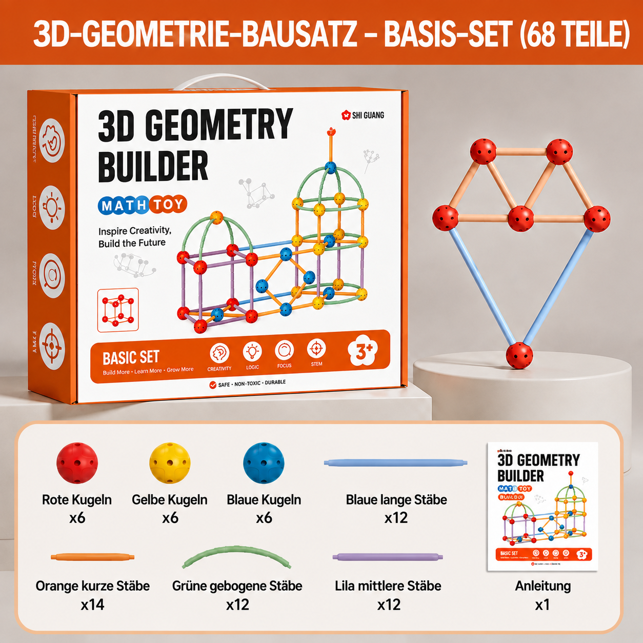 3D-Geometrie-Bauset – Lernspielzeug für Konstruktion & räumliches Denken