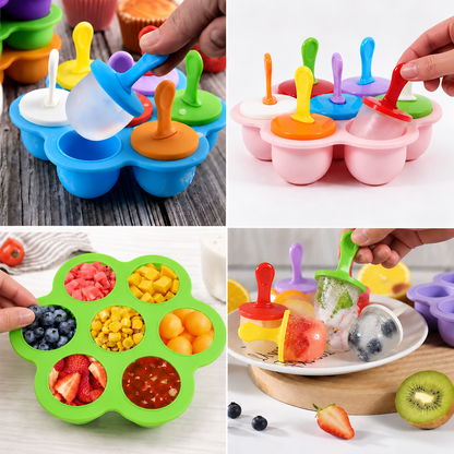 7-teiliges Silikon-Eisformen-Set – Wiederverwendbare Eisformen für Kinder