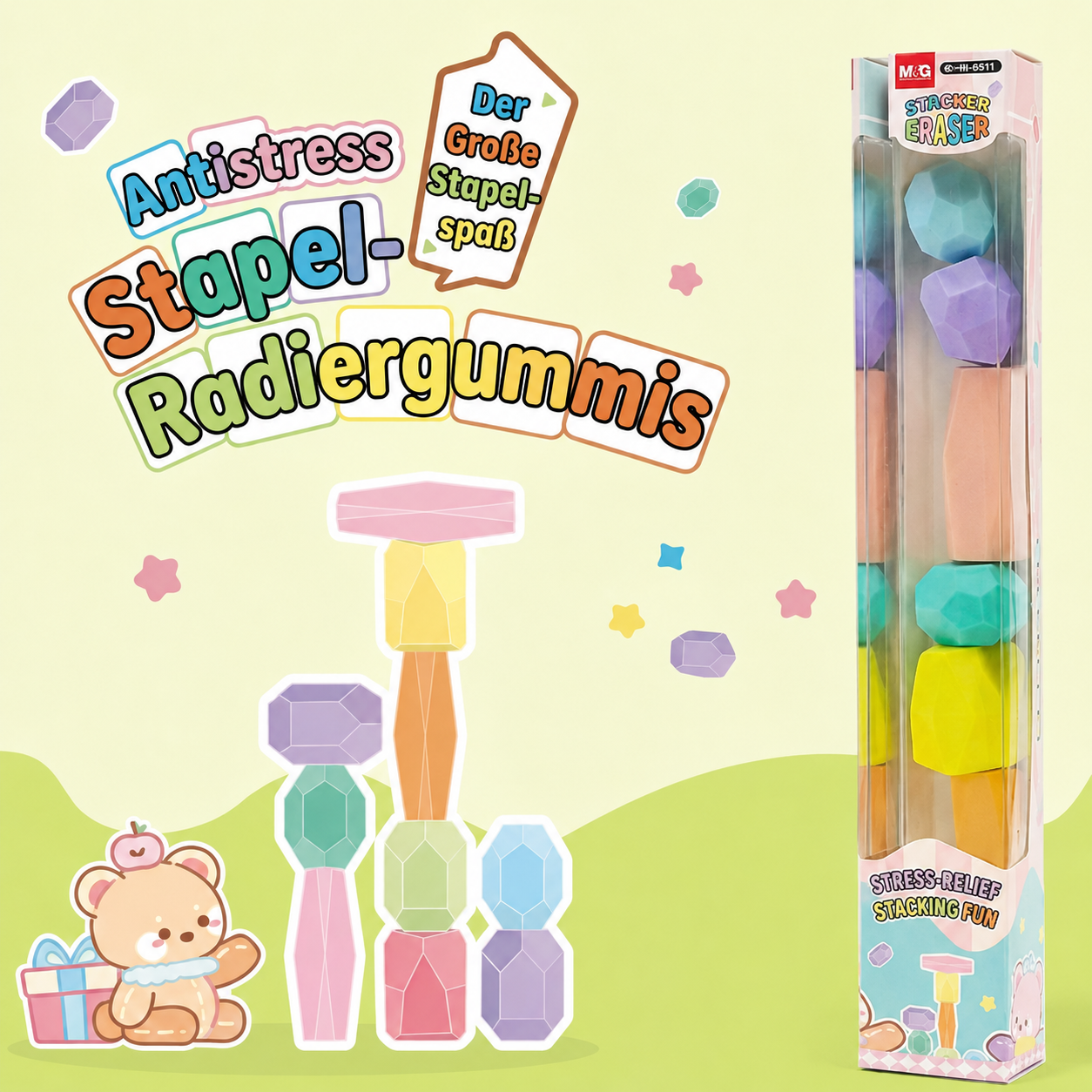Stapelbares Edelstein-Radiergummi-Set