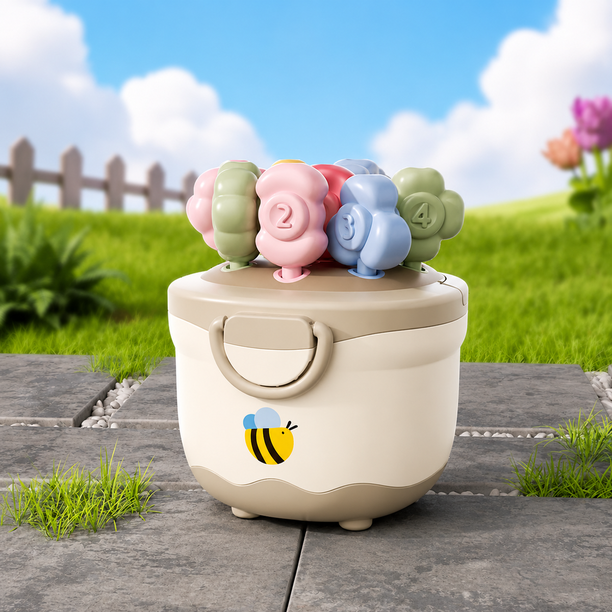 Montessori-Lernspiel mit Blumentopf zum Zuordnen von Farben & Zahlen