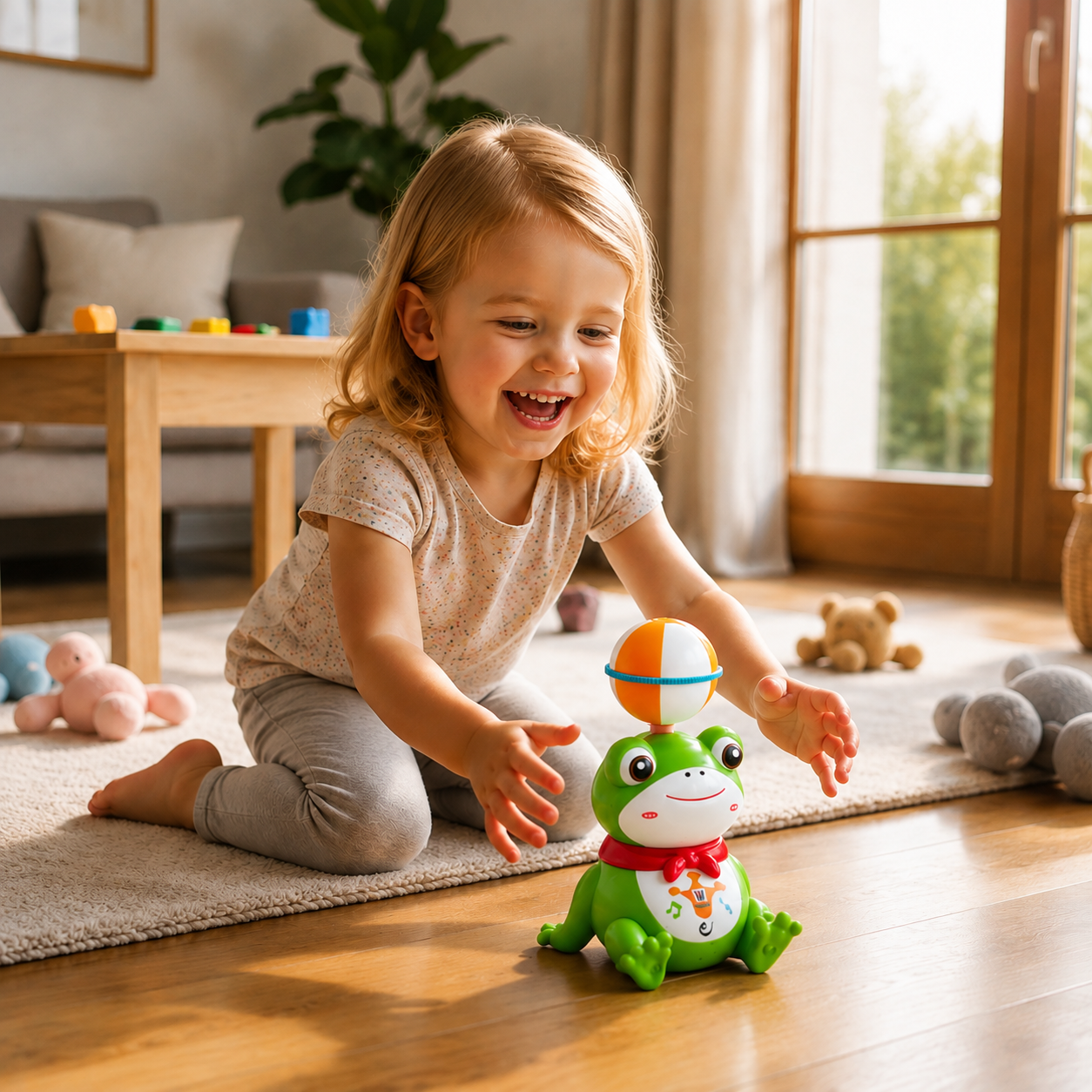 Interaktives Frosch-Balancierspielzeug mit Ball, Licht, Musik & 360°-Drehung