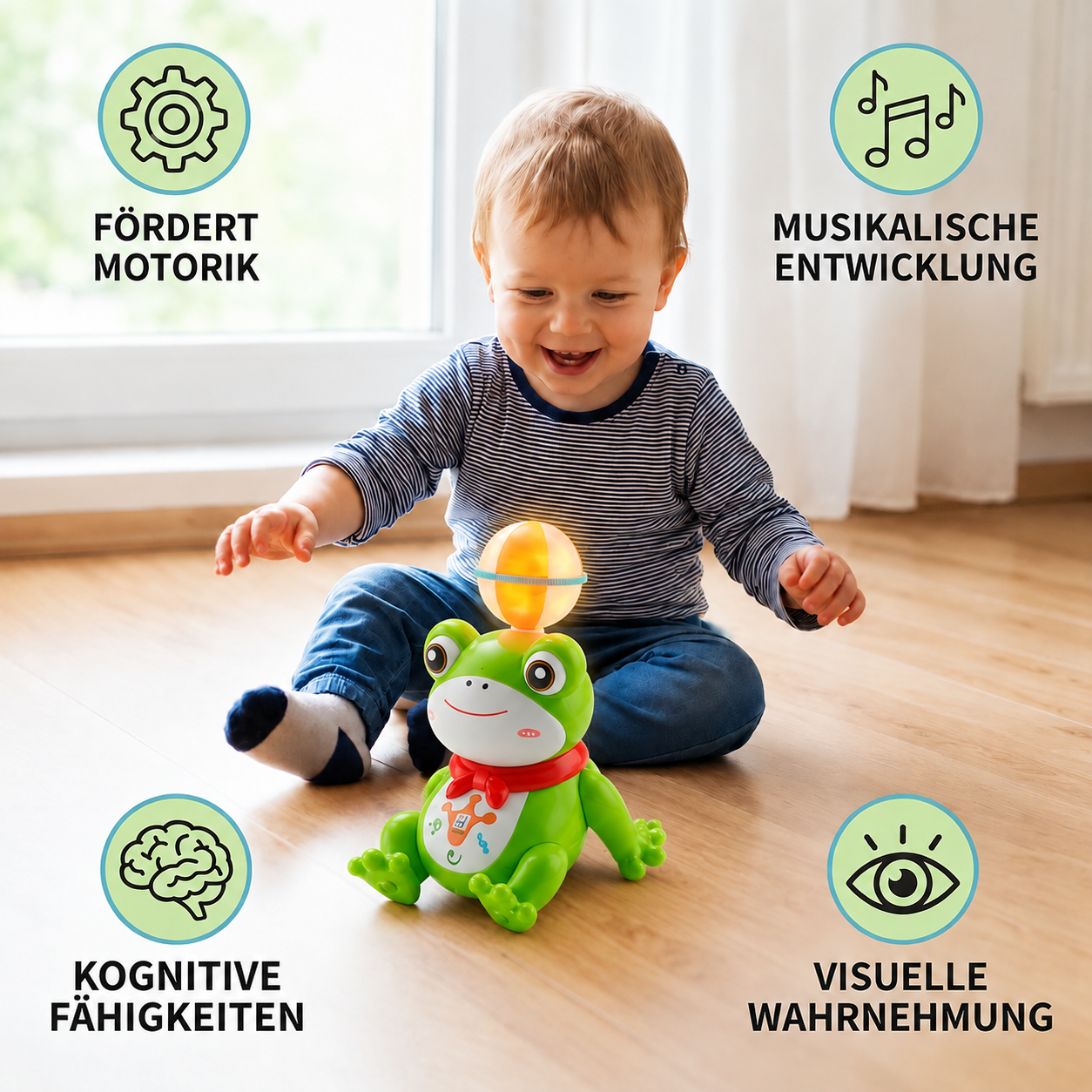 Interaktives Frosch-Balancierspielzeug mit Ball, Licht, Musik & 360°-Drehung
